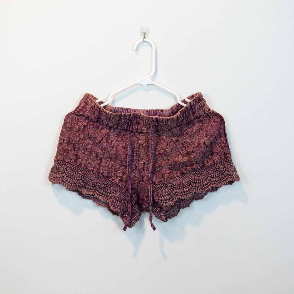Burgundy Lace Shorts